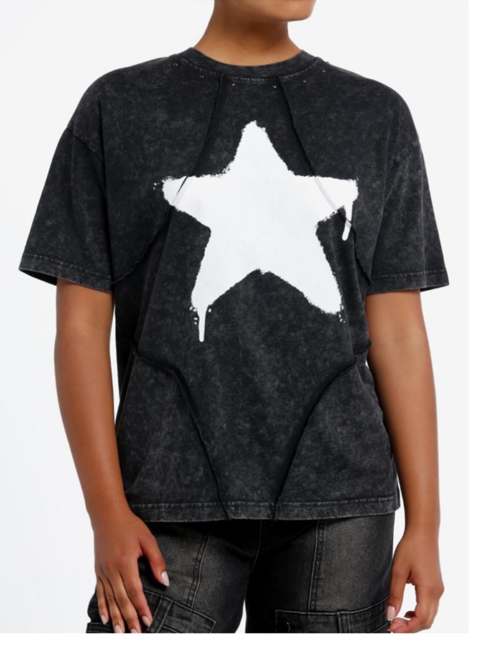 Black Star Graphic Tee - Short Sleeve Top (Oversized)